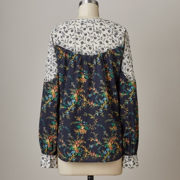 Sundance Stories To Be Told Navy Blue Floral Button Up Long Sleeve Blouse XS - Picture 3 of 10